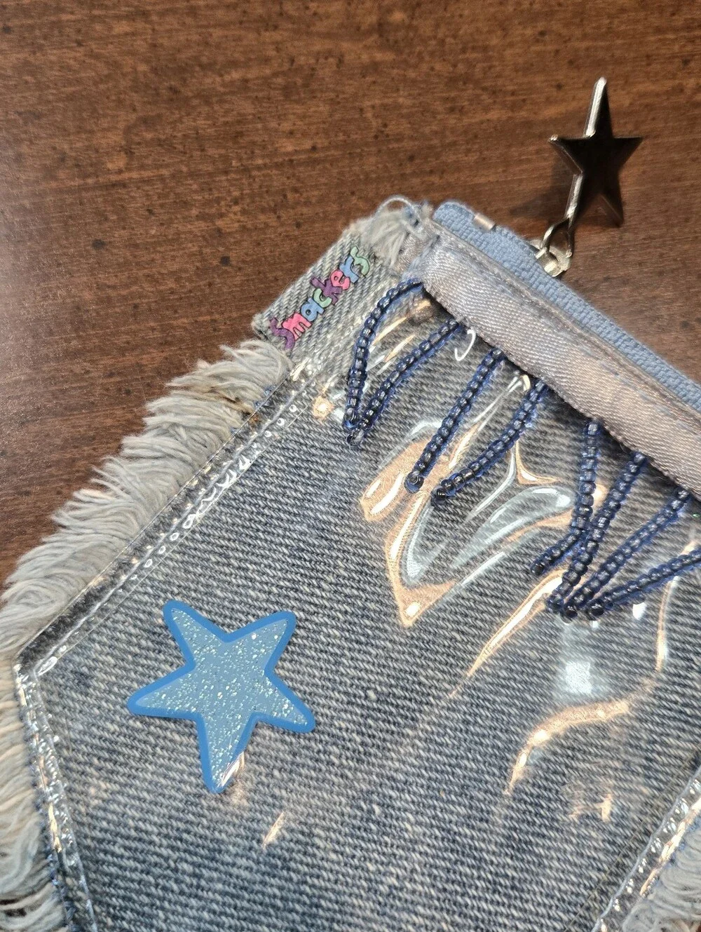 Vintage Y2K 00s Bonne Bell Lip Smacker Empty Balm Bag Dreamy Denim Frayed w/Bead
